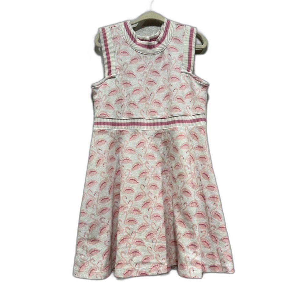 Janie and Jack Dress Sleeveless Flamingos Pink White Stretch Vacation Girls sz 5